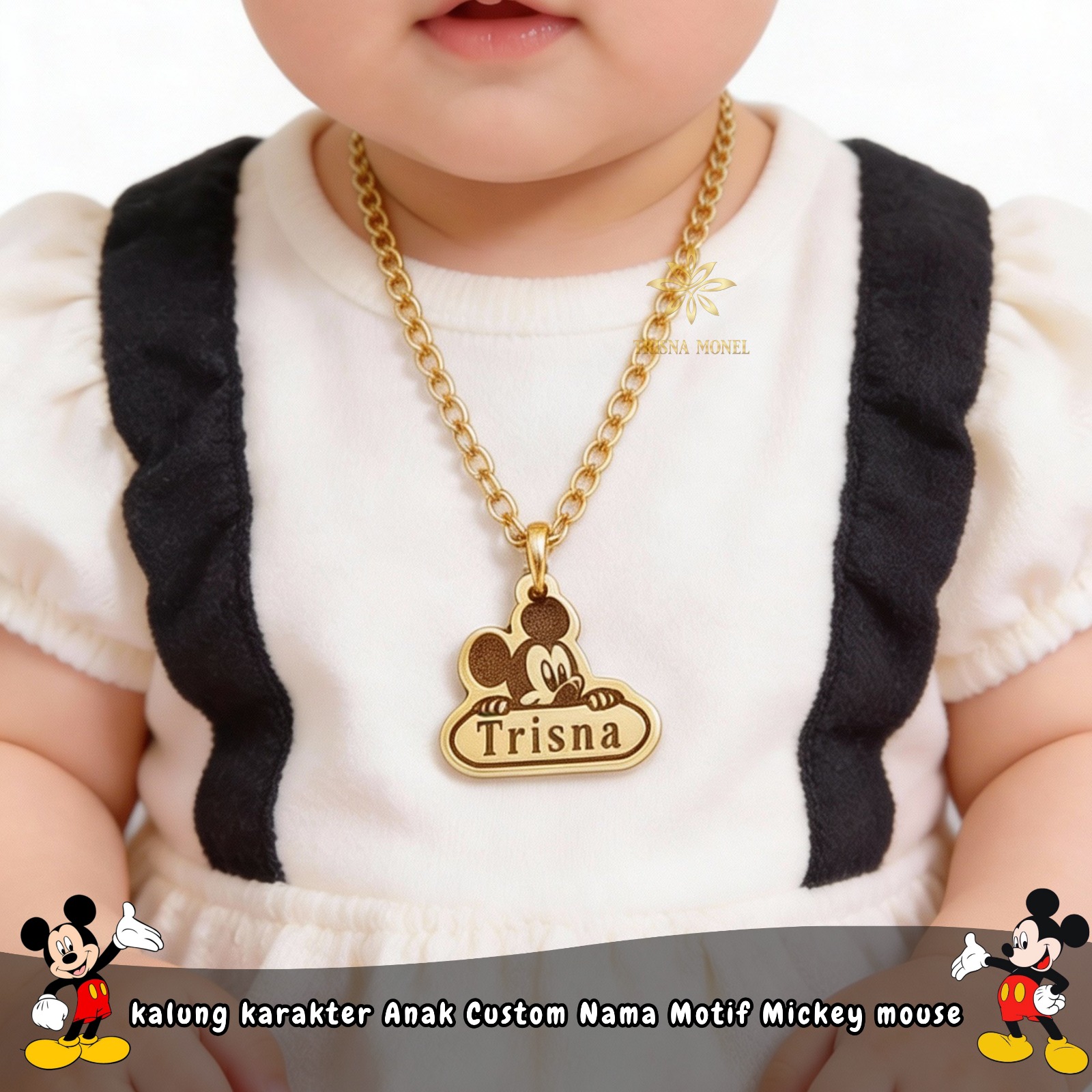 Kalung Karakter Anak Custom Nama Motif Mickey Mouse