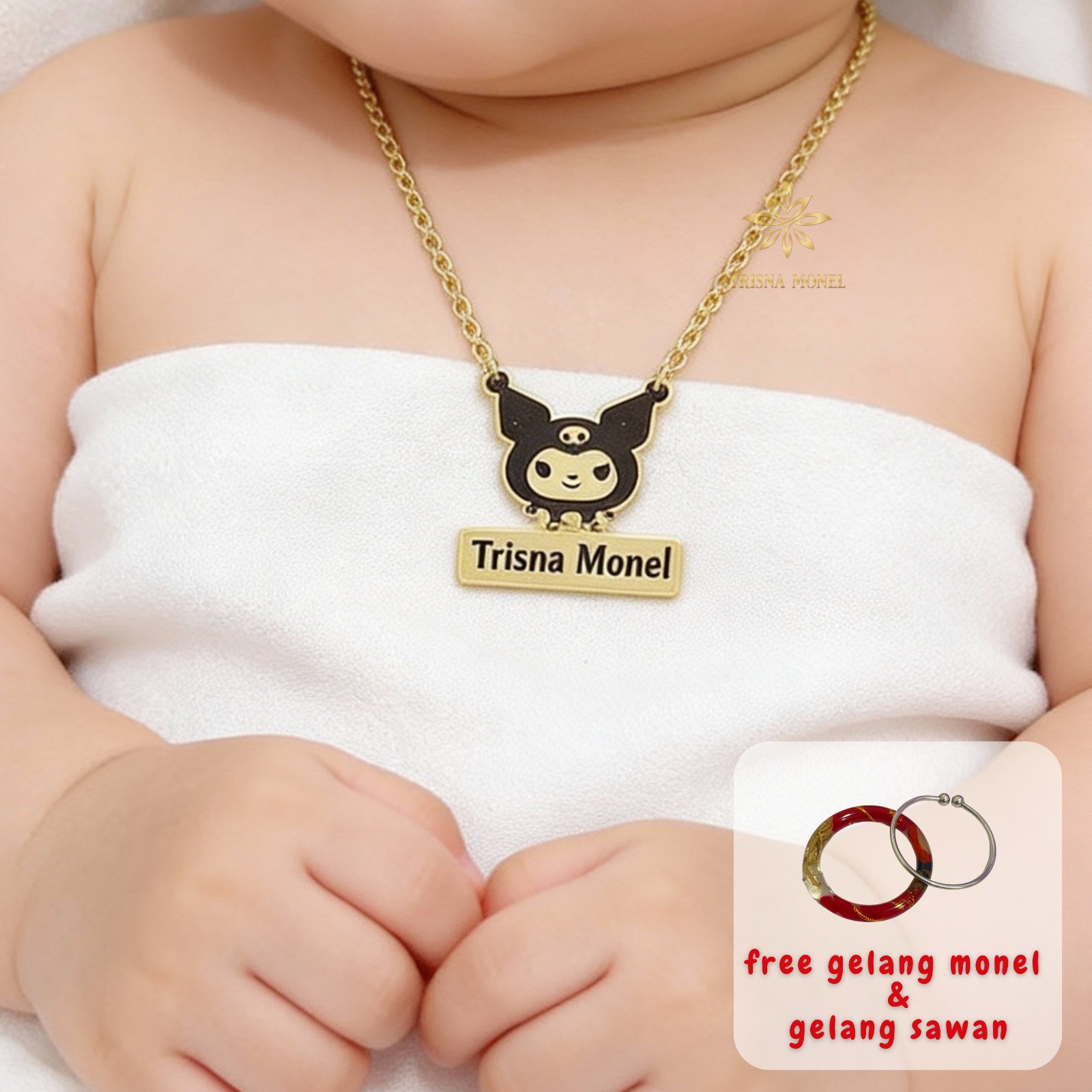 GRATIS GELANG MONEL & GELANG SAWAN !!! Kalung custom nama gold dan silver motif kuromi kekinian