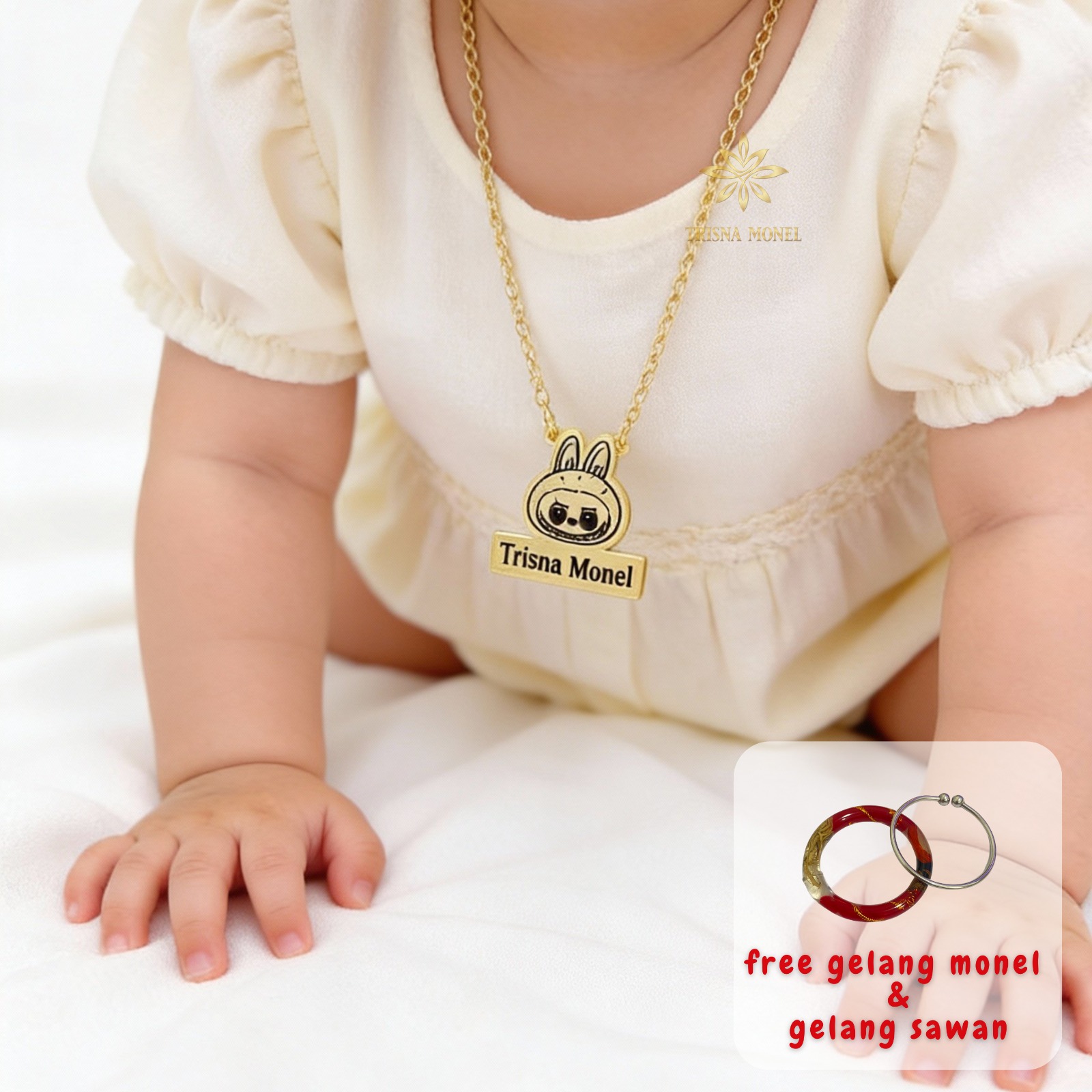 GRATIS GELANG MONEL & GELANG SAWAN !!! Kalung custom nama gold dan silver motif labubu kekinian