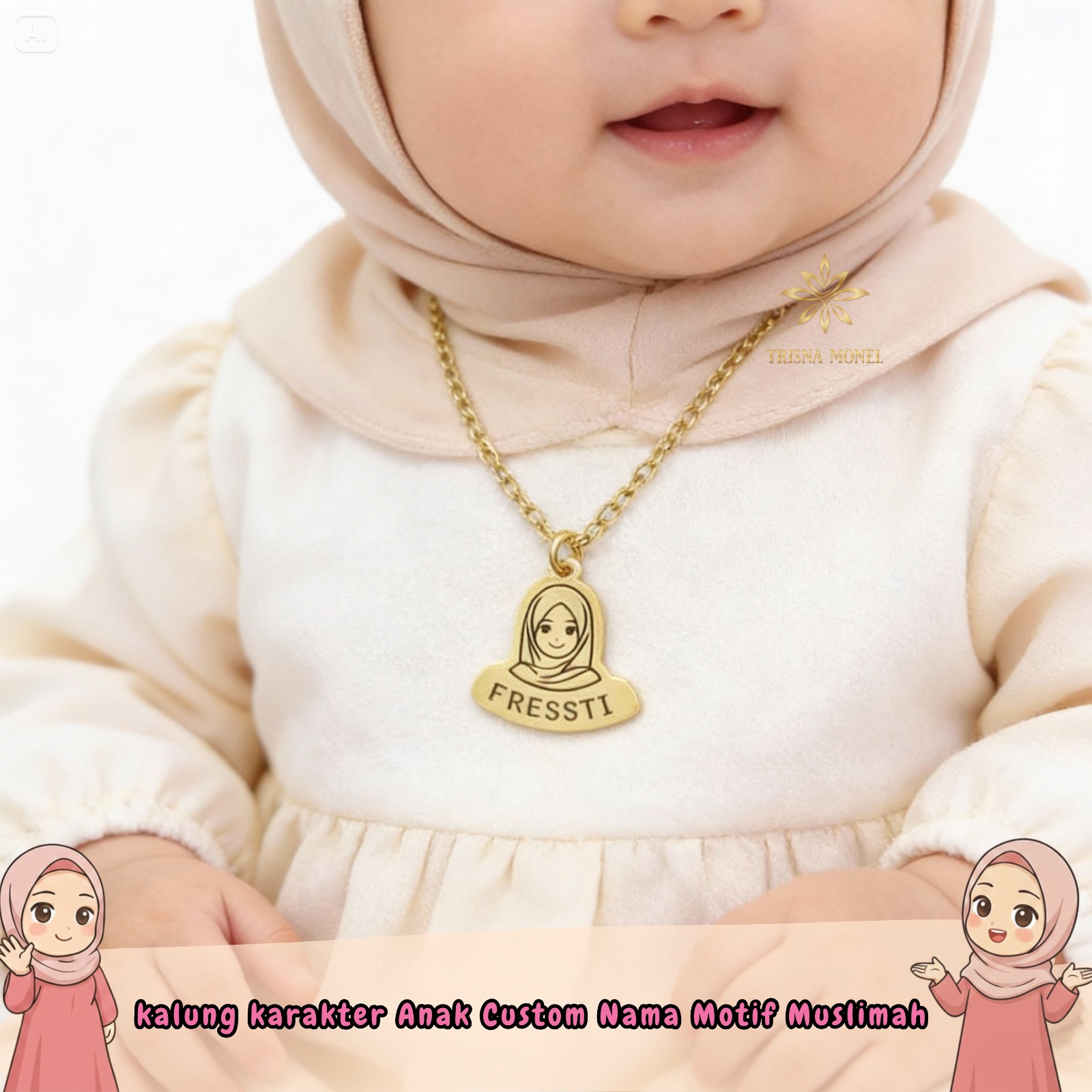 Kalung Karakter Anak Custom Nama Motif Muslimah