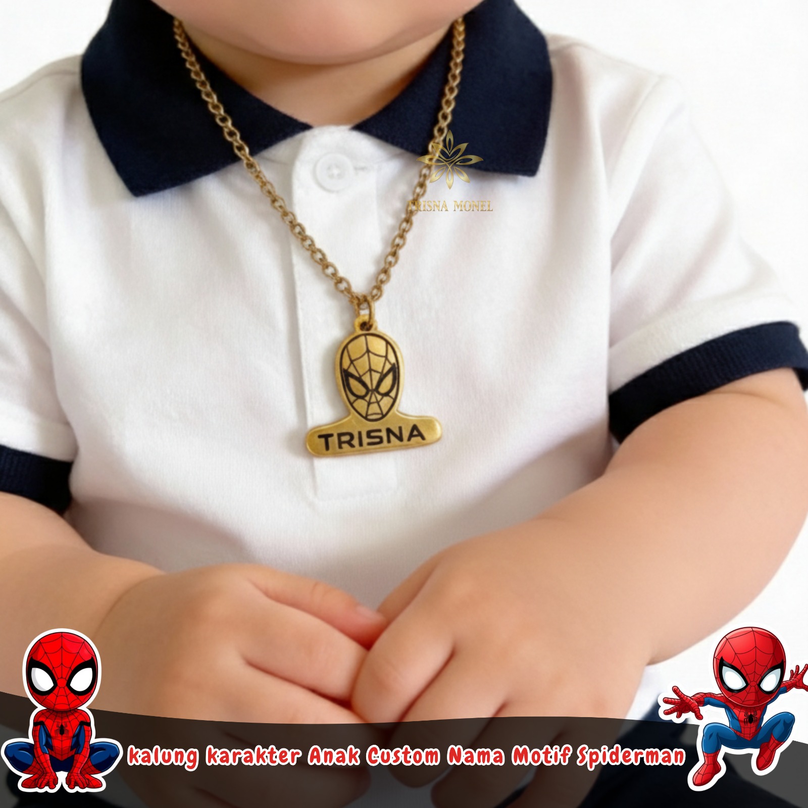 Kalung Karakter Anak Custom Nama Motif Spiderman