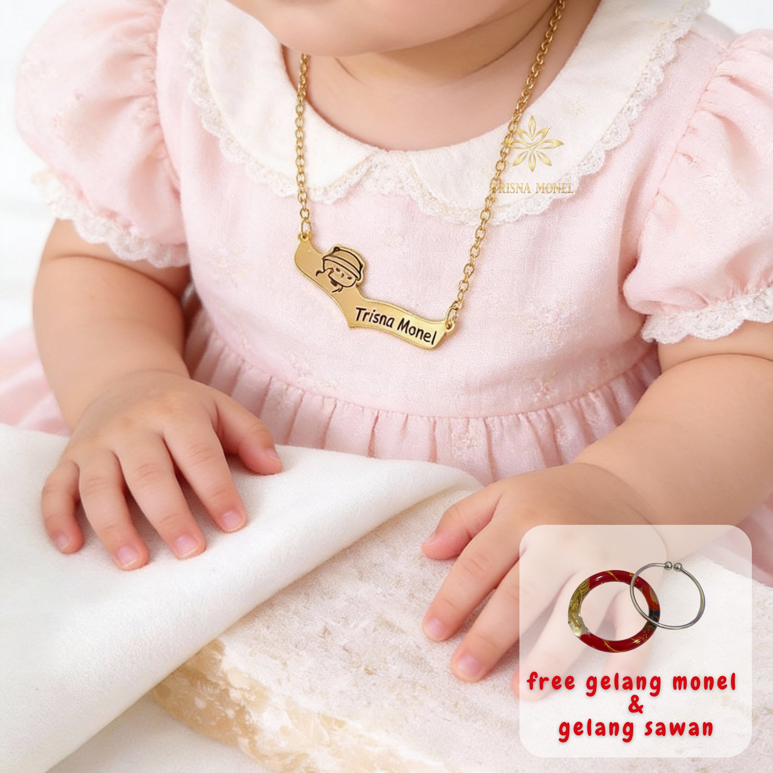 GRATIS GELANG MONEL & GELANG SAWAN !!! Kalung custom nama gold dan silver motif Goma Cat