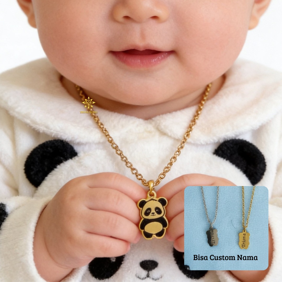 Kalung Liontin Custom Nama Premium Size Bayi Sampai Dewasa Motif Panda