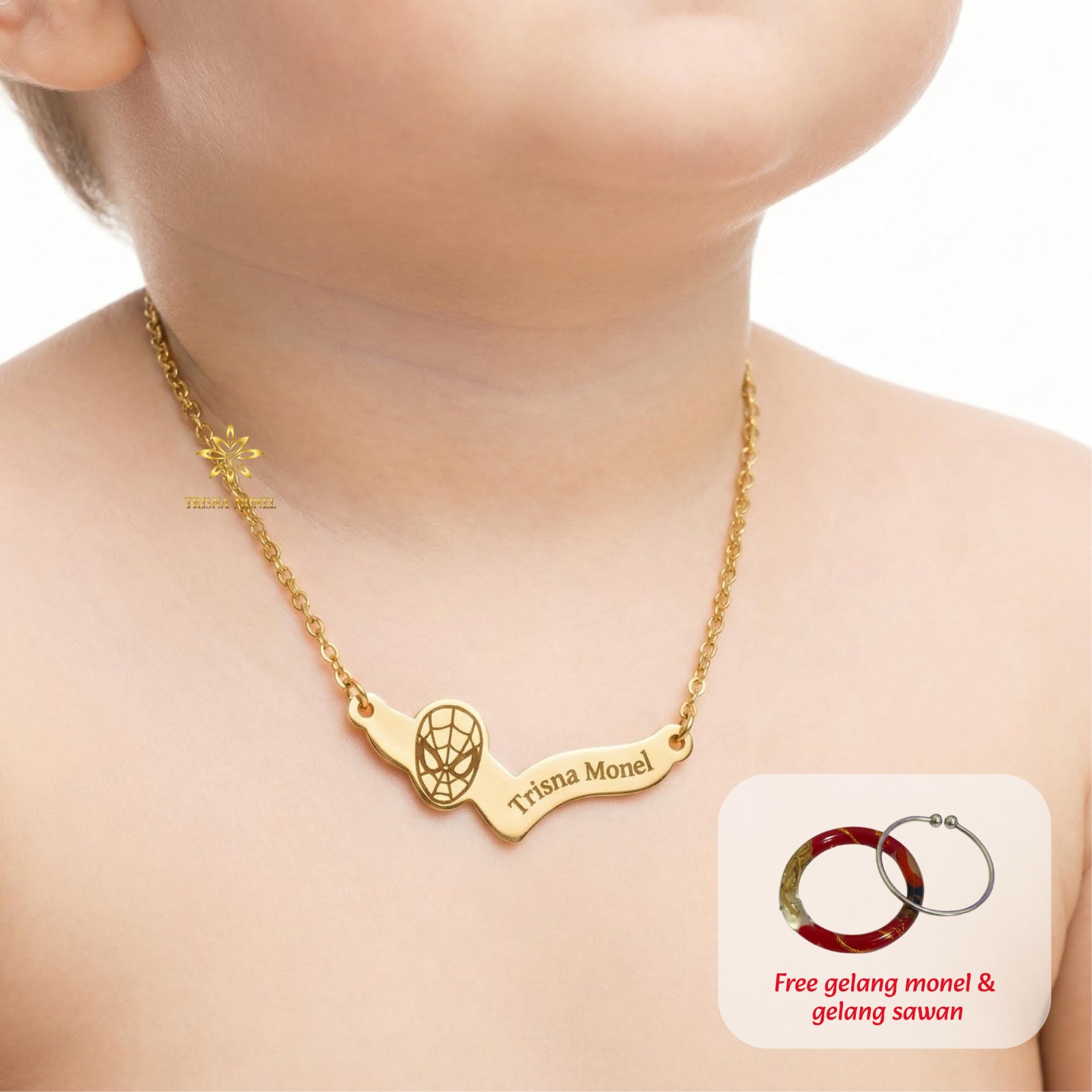 GRATIS GELANG MONEL & GELANG SAWAN !!! Kalung custom nama gold dan silver motif Spiderman