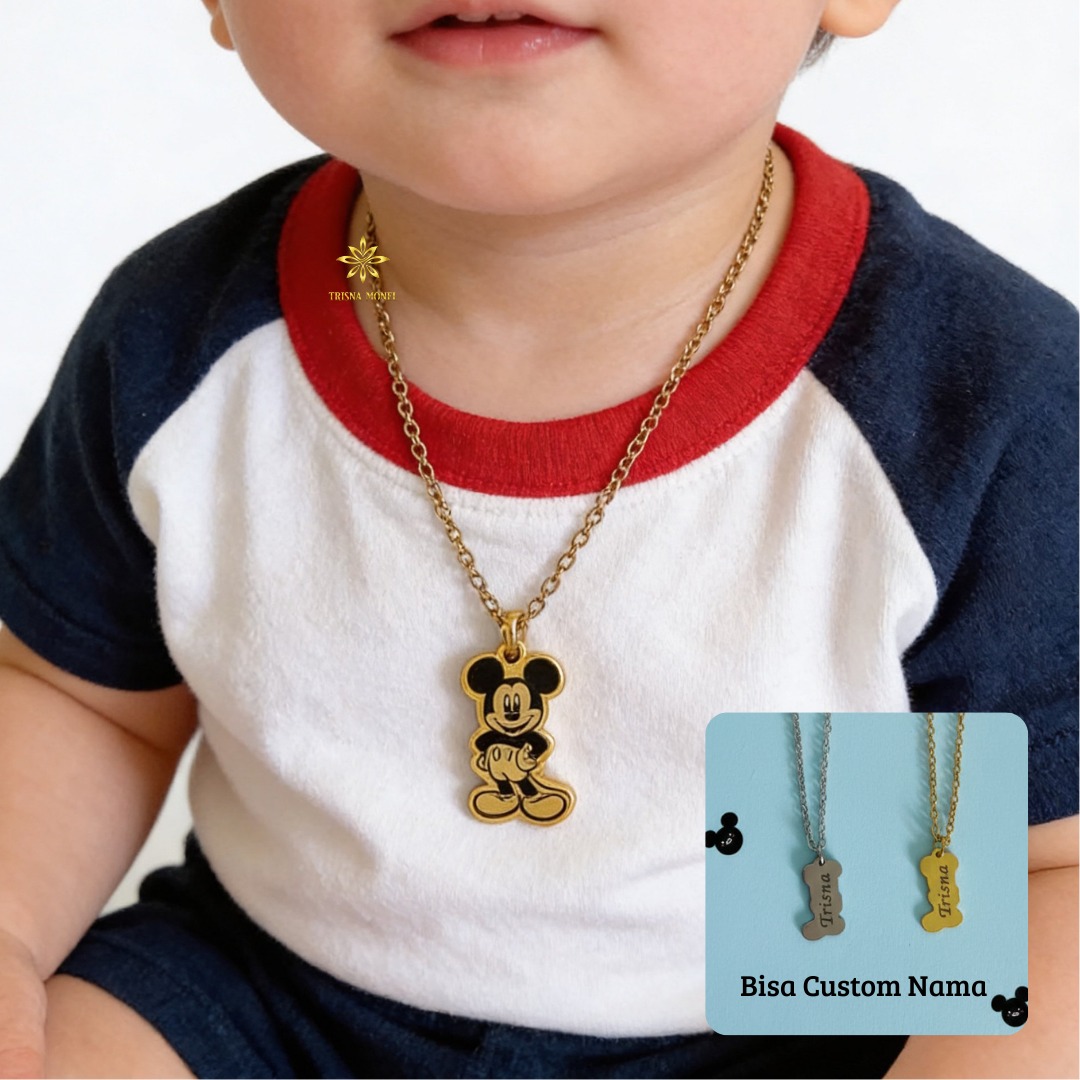 Kalung Liontin Custom Nama Premium Size Bayi Sampai Dewasa Motif Mickey Mouse