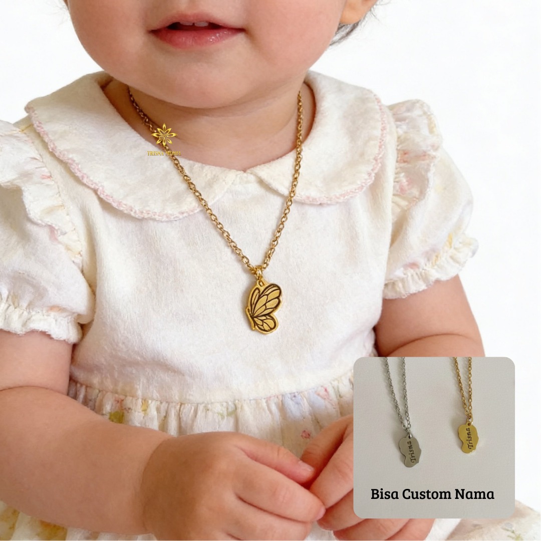 Kalung Liontin Custom Nama Premium Size Bayi Sampai Dewasa Motif Kupu - Kupu