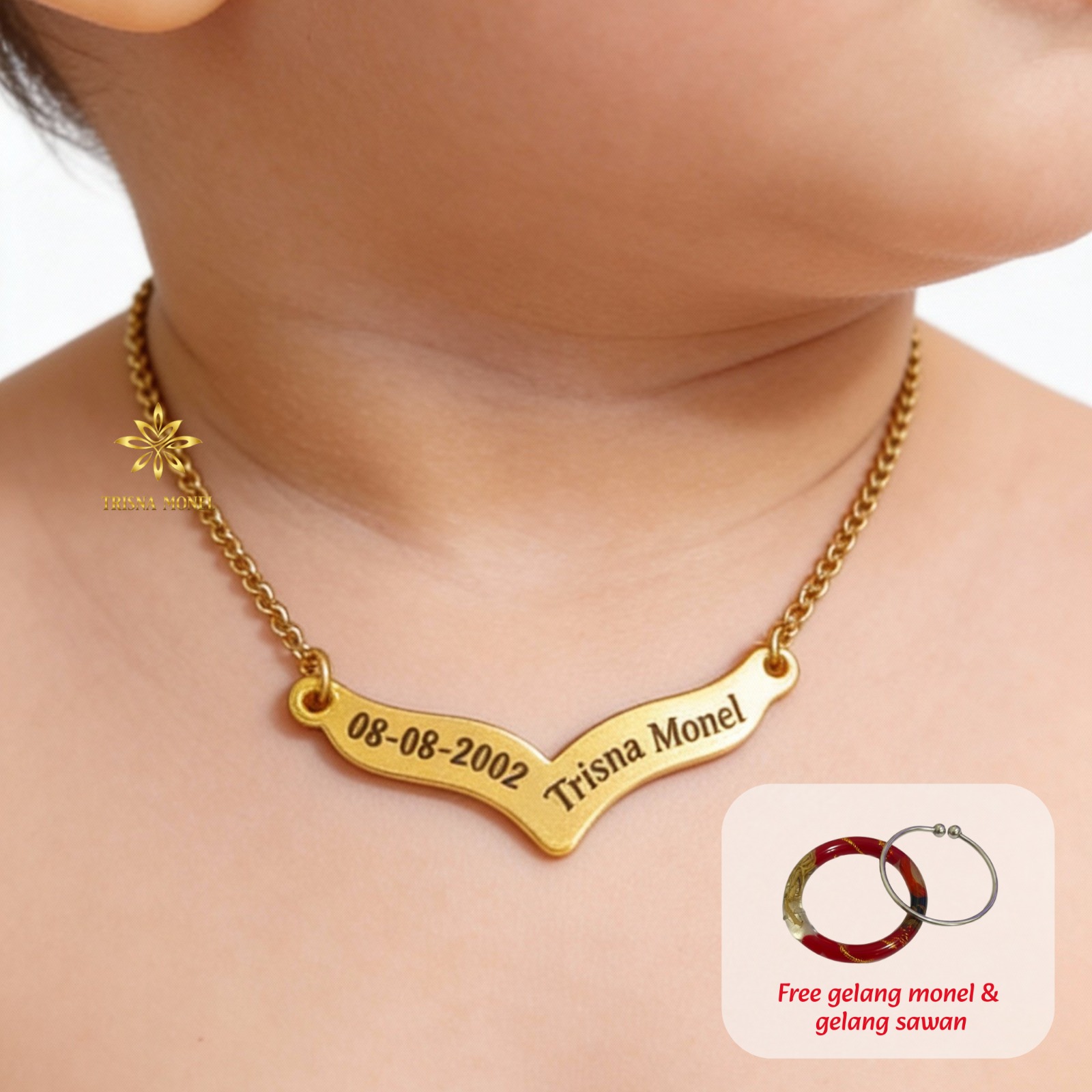 GRATIS GELANG MONEL &amp; GELANG SAWAN !!! Kalung custom nama dan tanggal lahir gold dan silver