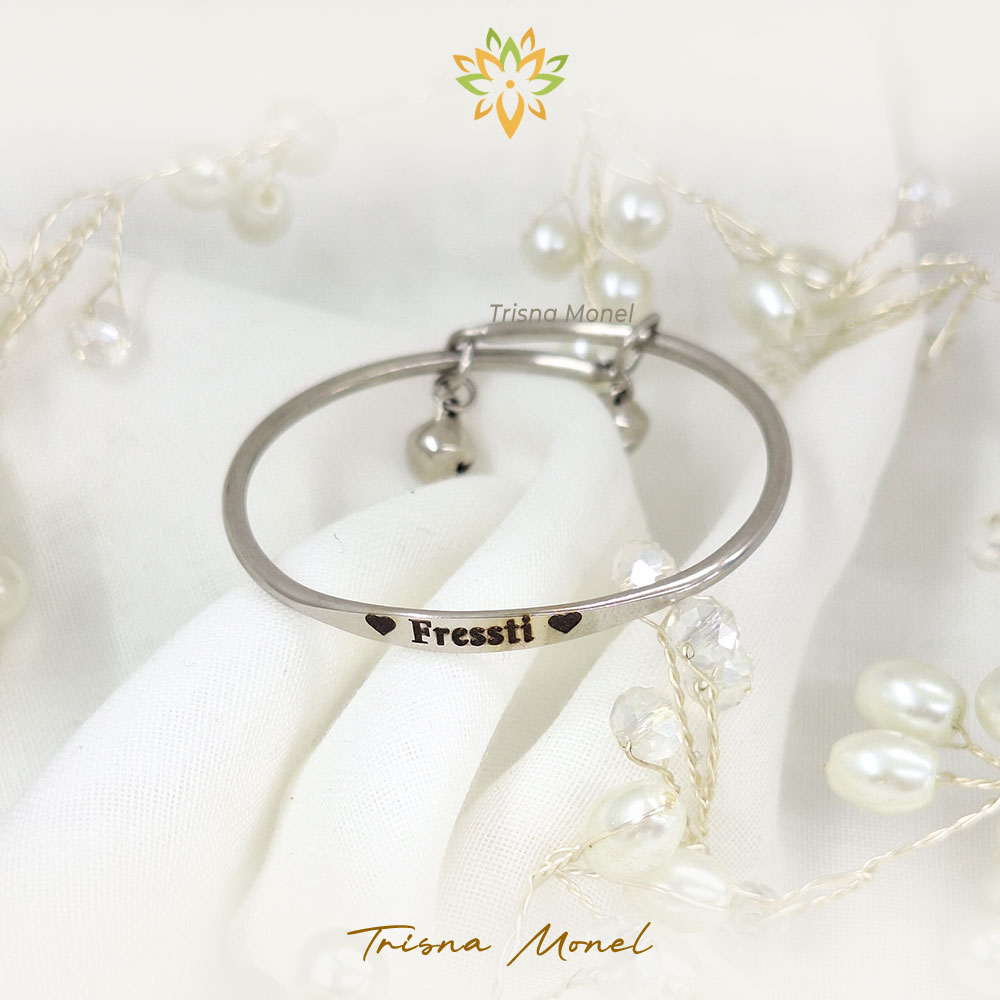 UKIR NAMA !!! gelang monel asli pakai lonceng ukuran bayi dan anak