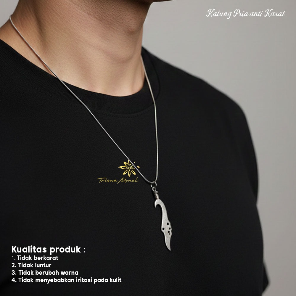 KALUNG PRIA LIONTIN BAHAN MONEL MOTIF KUJANG LUBANG LILIT ANTI KARAT