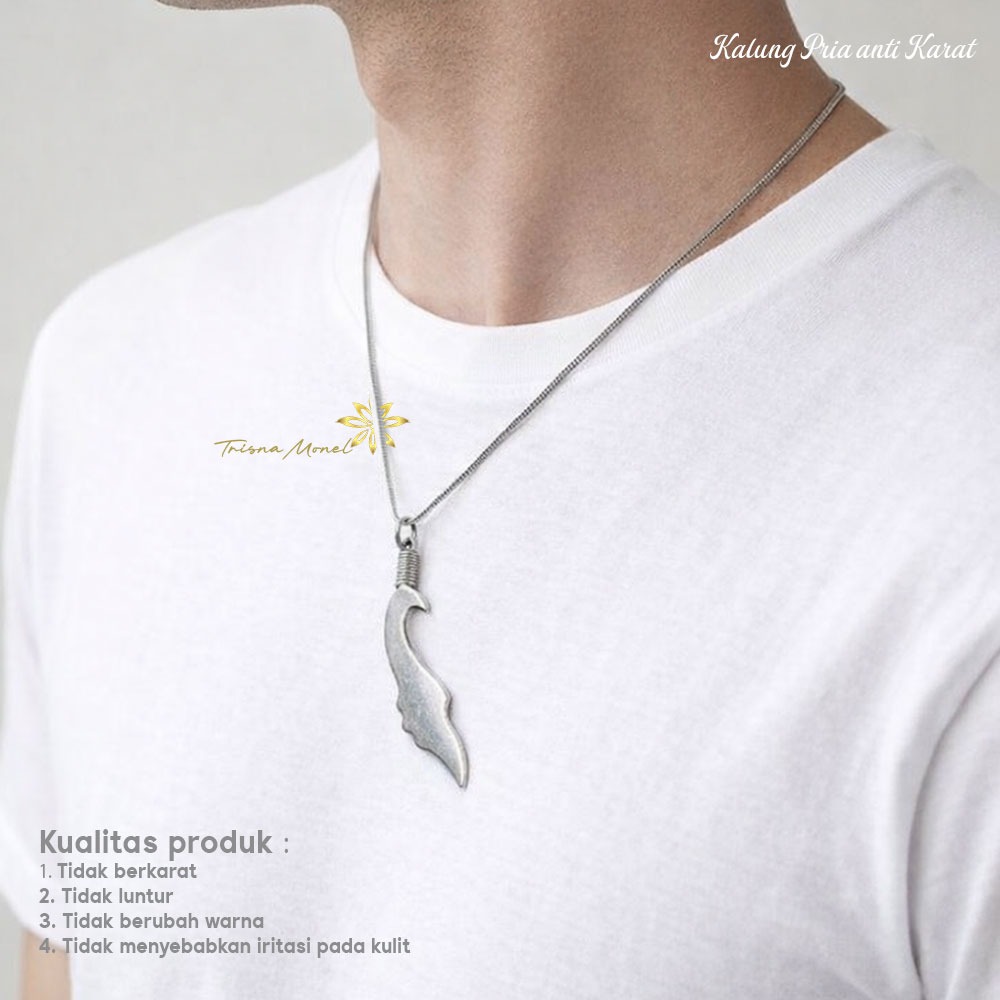 KALUNG PRIA LIONTIN BAHAN MONEL MOTIF KUJANG LILIT ANTI KARAT