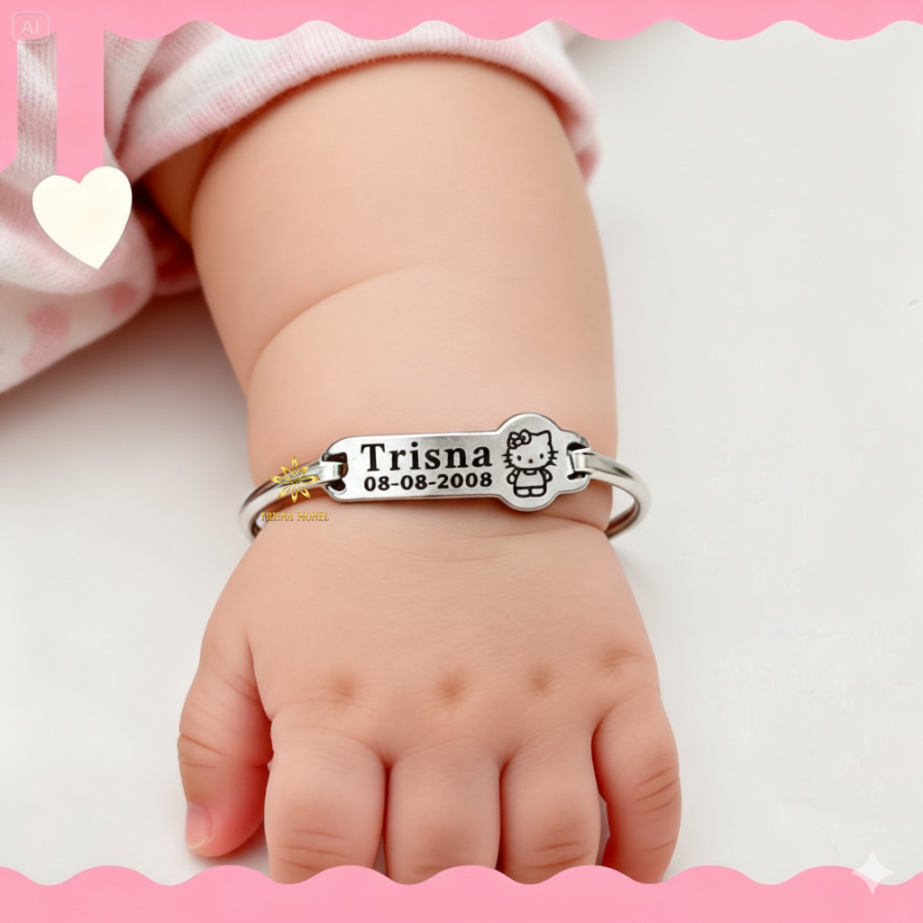 Adjustable free gelang monel !!! gelang karakter ukir nama size anak sampai dewasa motif Hello Kitty