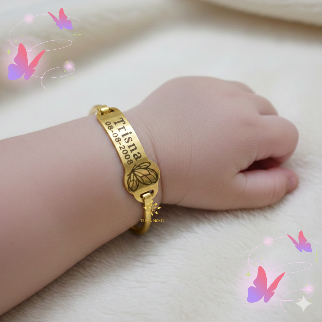 Adjustable free gelang monel !!! gelang karakter ukir nama size anak sampai dewasa motif Kupu - Kupu