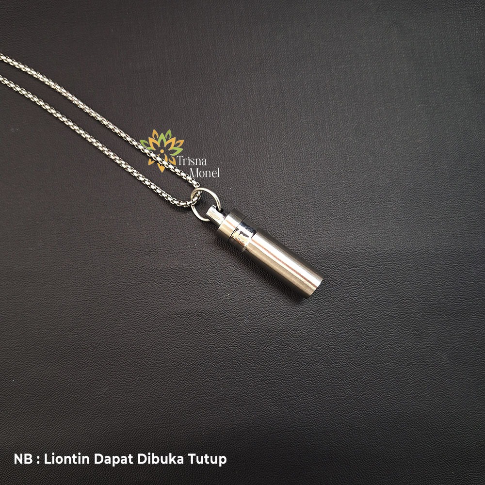 Kalung Pria Kekinian Liontin Buka Tutup Motif Tabung List