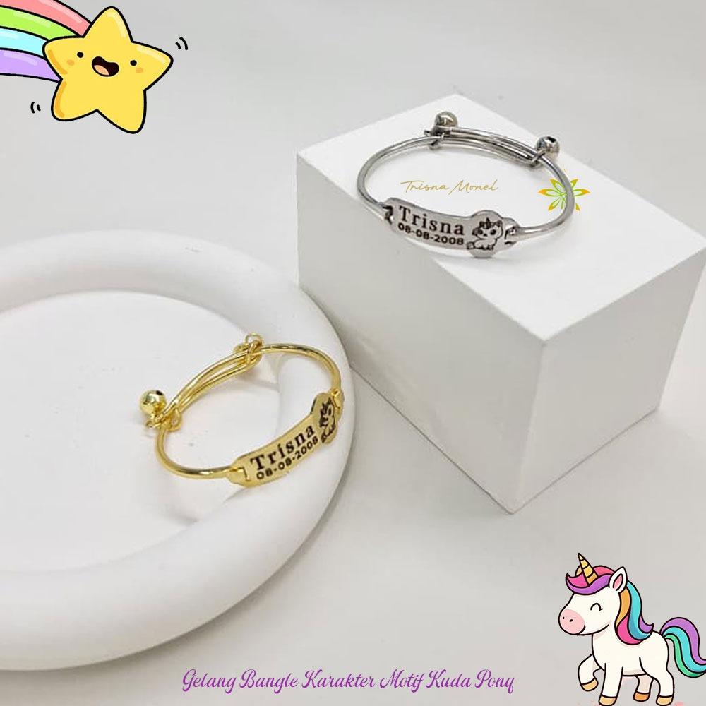 Adjustable free gelang monel !!! gelang karakter ukir nama size anak sampai dewasa motif Kuda Pony