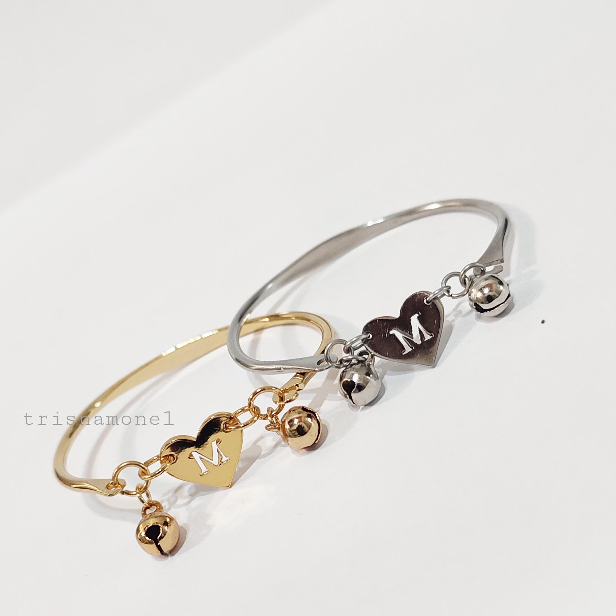 ANAK SAMPAI DEWASA !!! gelang custom huruf gold dan silver motif love
