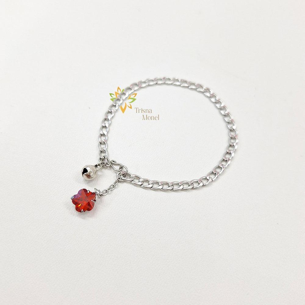 GELANG RANTAI TITANIUM DIAMOND MOTIF BUNGA SIZE BAYI SAMPAI DEWASA