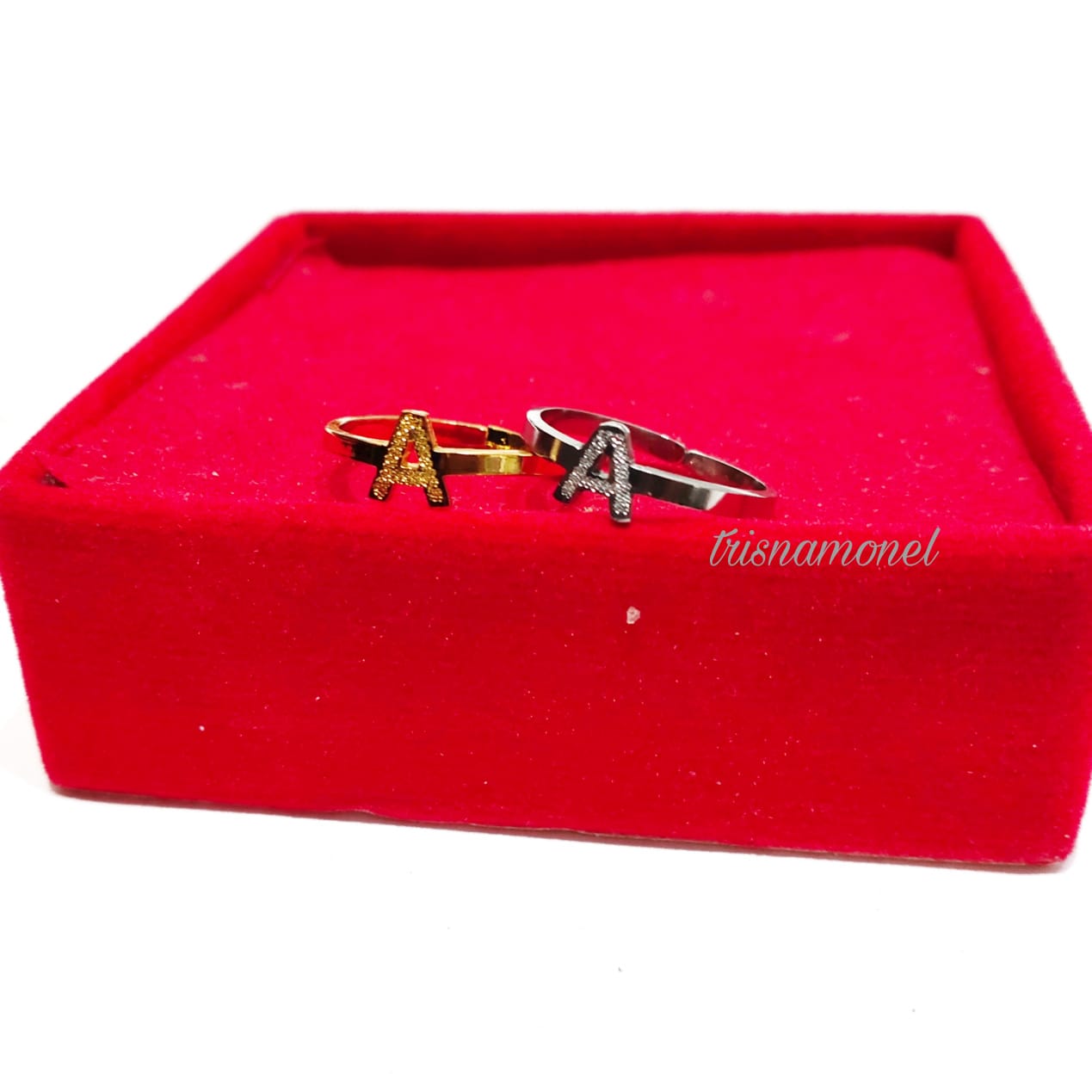 CINCIN KUNINGAN LAPIS EMAS DAN SILVER CUSTOM HURUF MINI