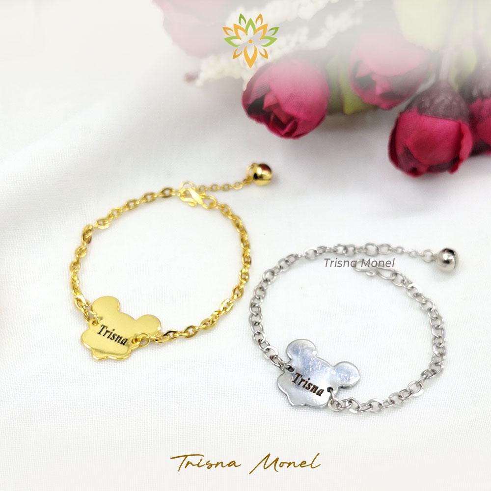 Gelang nama motif miky mouse gold dan siver size anak sampai dewasa
