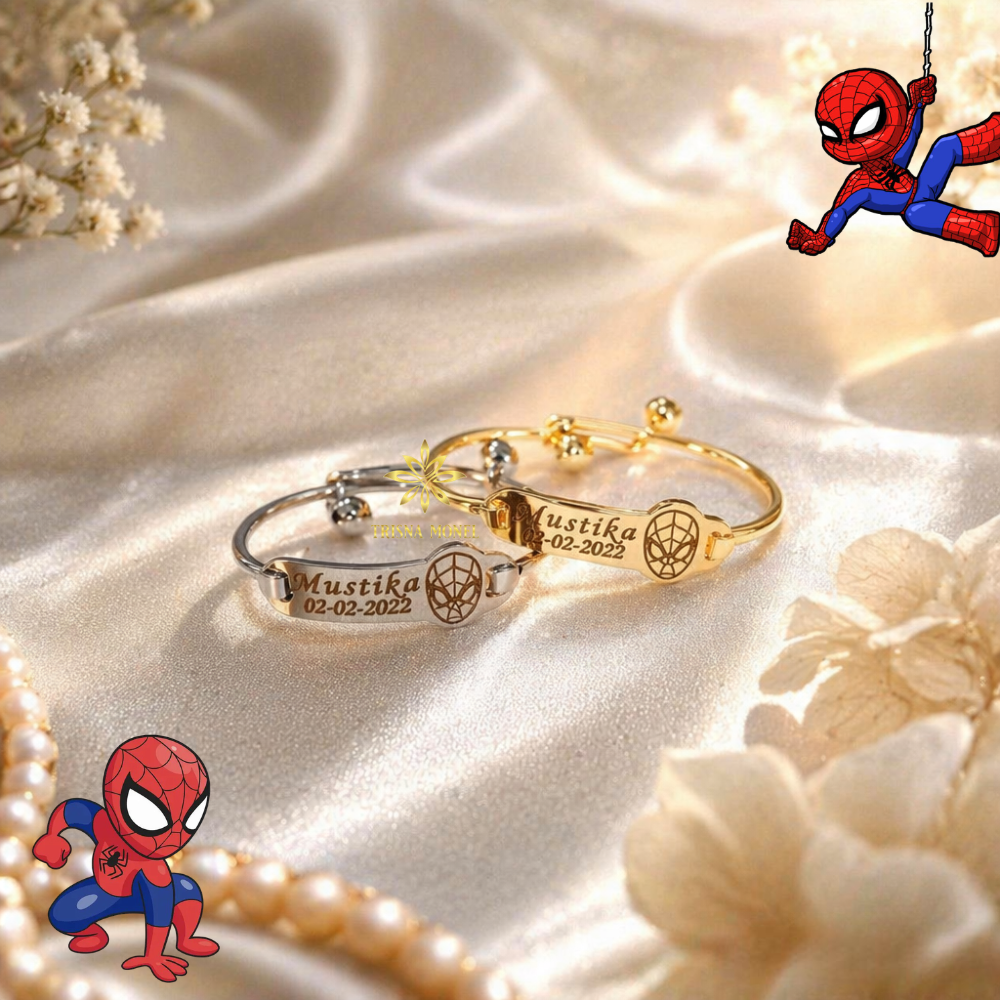 Adjustable free gelang monel !!! gelang karakter ukir nama size anak sampai dewasa motif Spiderman