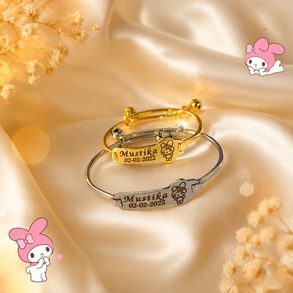 Adjustable free gelang monel !!! gelang karakter ukir nama size anak sampai dewasa motif Melody