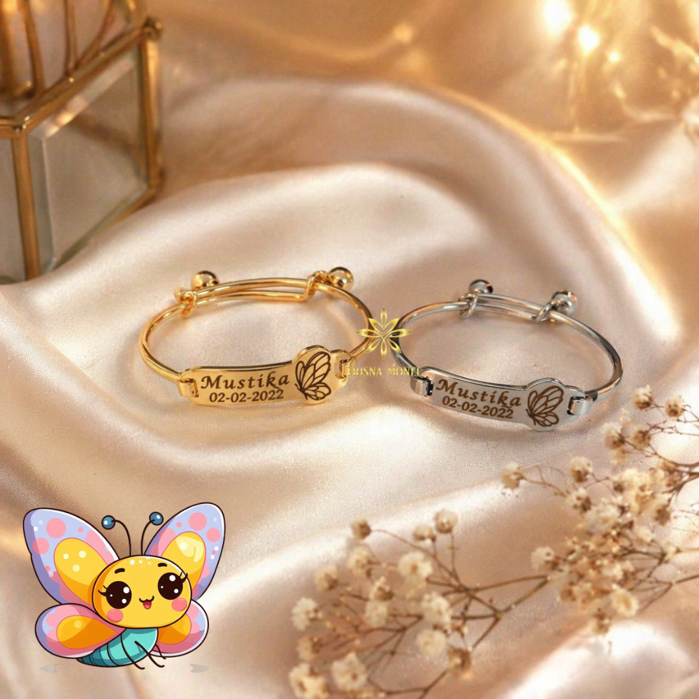 Adjustable free gelang monel !!! gelang karakter ukir nama size anak sampai dewasa motif Kupu - Kupu