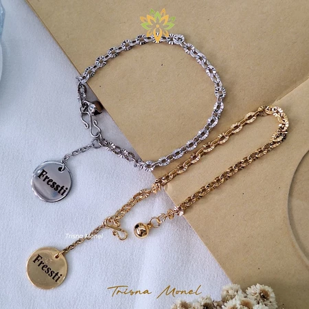 GELANG TITANIUM UKIR NAMA GOLD DAN SILVER MOTIF NORI SINAR